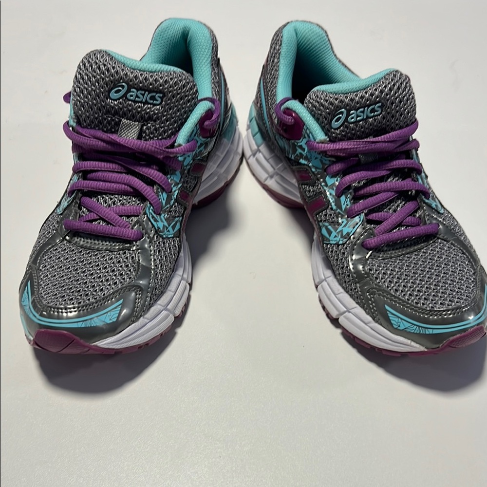 ASICS Gray and Purple Athletic Shoes with Cushioned Sole